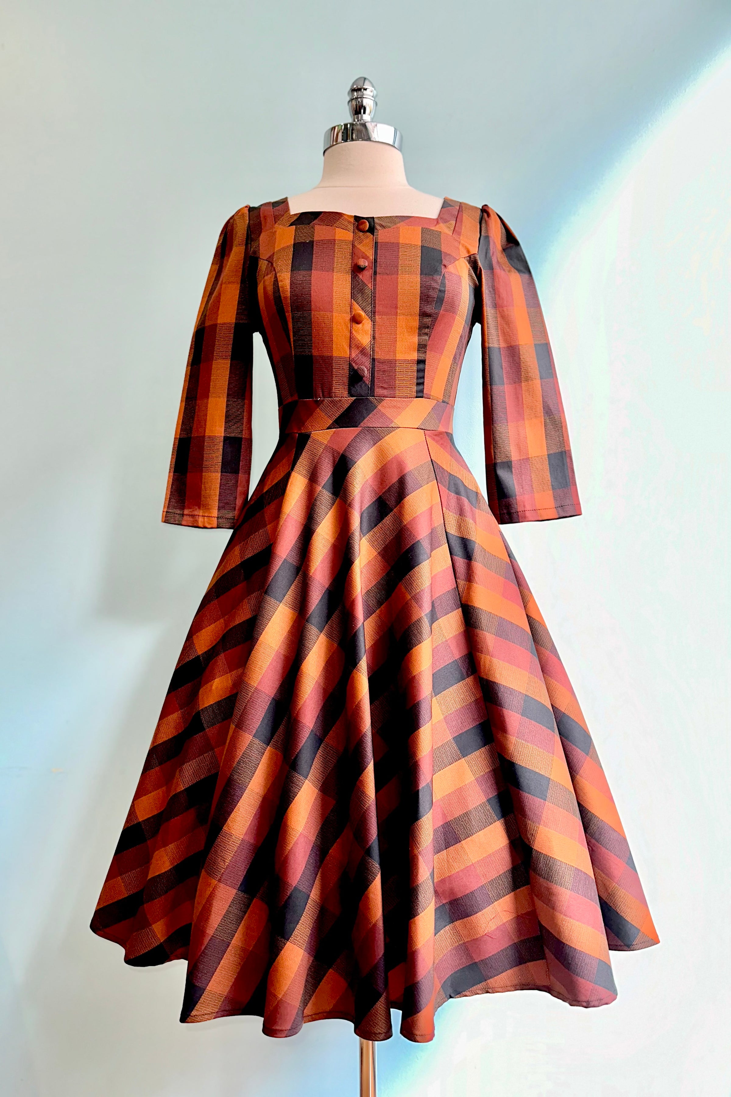 Autumn Rust Plaid Caitlin Dress by Hearts & Roses London Modern Millie Autumn Rust Plaid Caitlin Dress by Hearts & Roses London Modern Millie