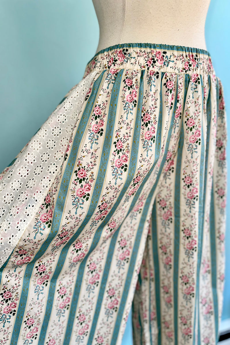 Teal Floral and Eyelet Wide Leg Pants – Modern Millie