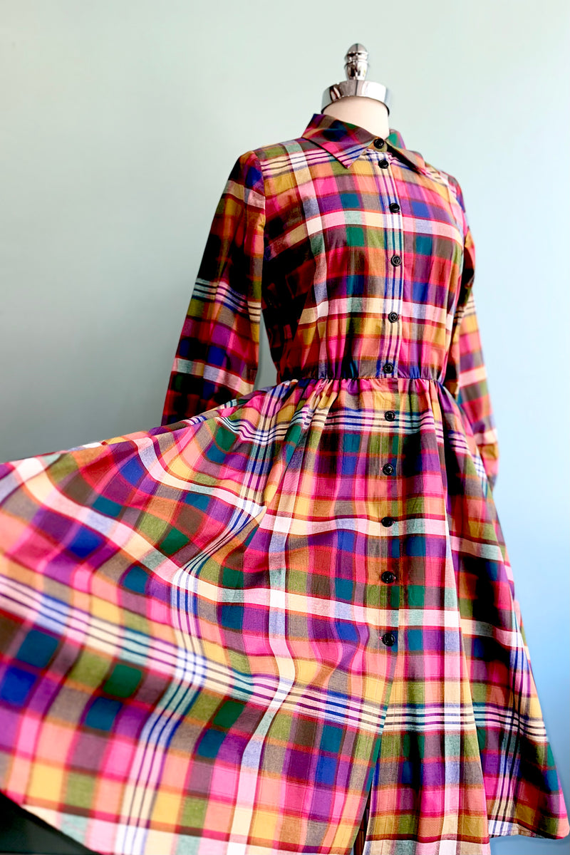 Multicolor Plaid Longsleeve Shirtwaist Dress