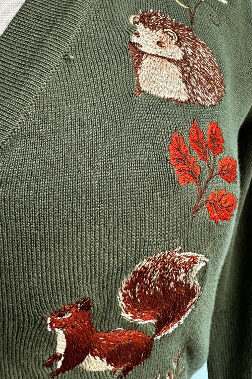 Green Woodland Creatures Cardigan Sweater by Voodoo Vixen