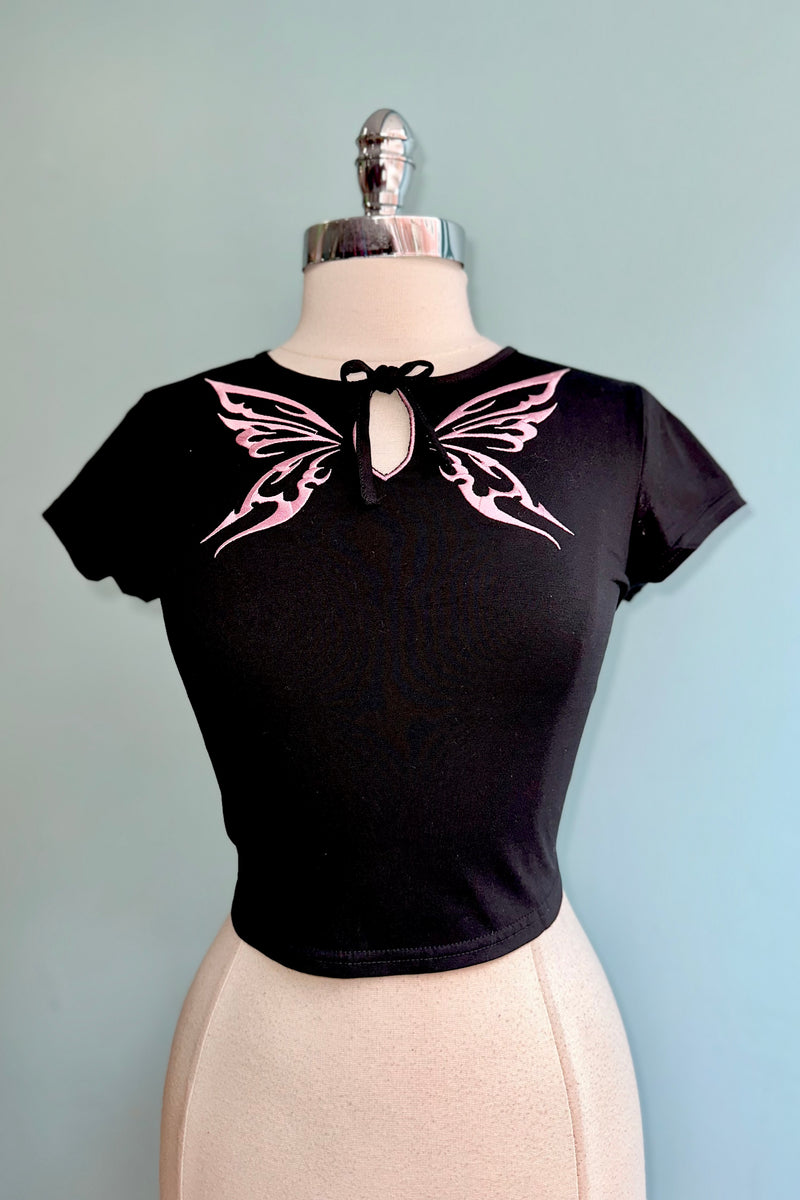 Butterfly Short Sleeve Kocho Knit Crop Top by Hell Bunny