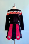 Burgundy and Black Spooky Cat Corduroy Mini Skirt
