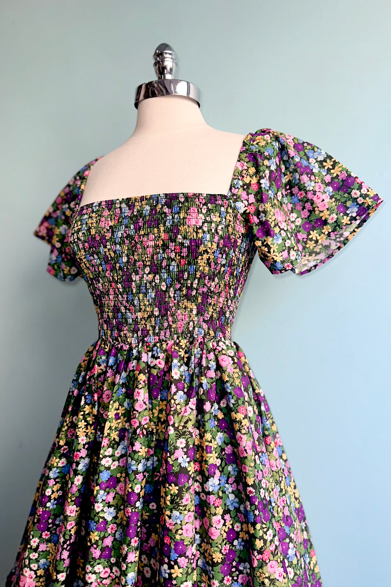 Purple Ditsy Floral Smocked Dress
