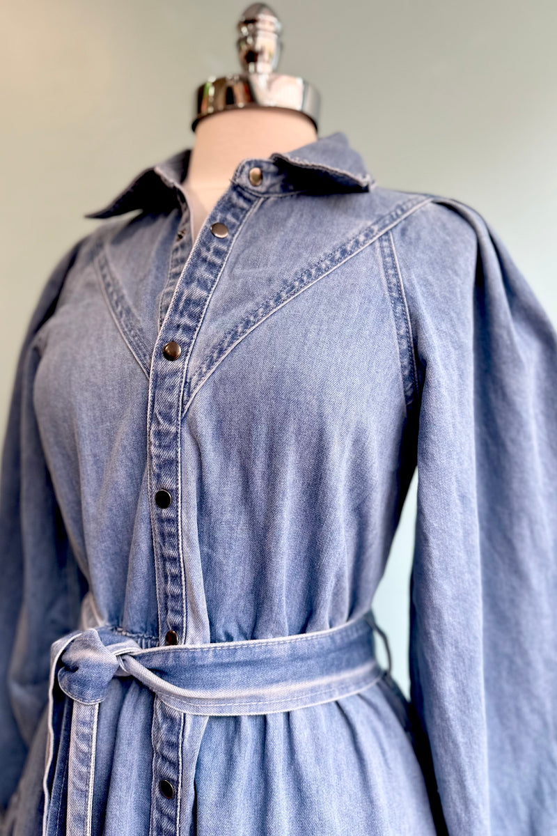 Denim Tiered Button Down Maxi Dress