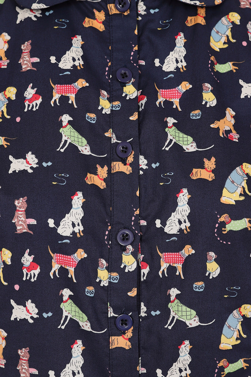 Dog Print Blouse in Navy by Banned