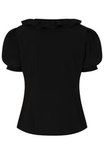 Ruffle Collar Puff Sleeve Top in Black by Banned