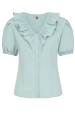 Ruffle Collar Puff Sleeve Top in Light Blue by Banned