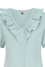 Ruffle Collar Puff Sleeve Top in Light Blue by Banned