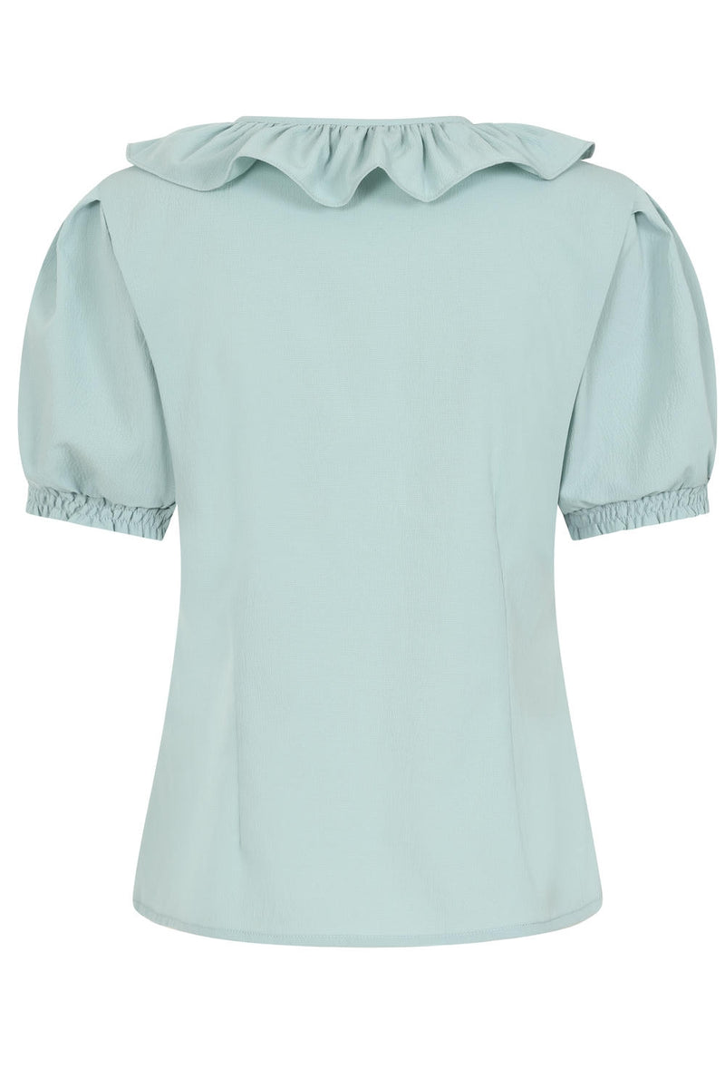 Ruffle Collar Puff Sleeve Top in Light Blue by Banned