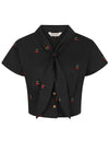 Cropped Button Down Cherry Top in Black by Banned