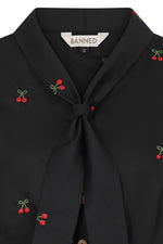 Cropped Button Down Cherry Top in Black by Banned