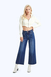 Cropped Tummy Control Raw Hem High Rise Jeans by Bayeas
