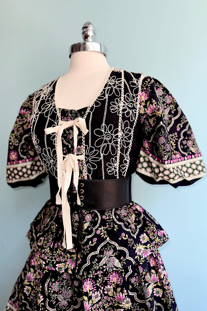 Black Embroidered Tie Front Vest