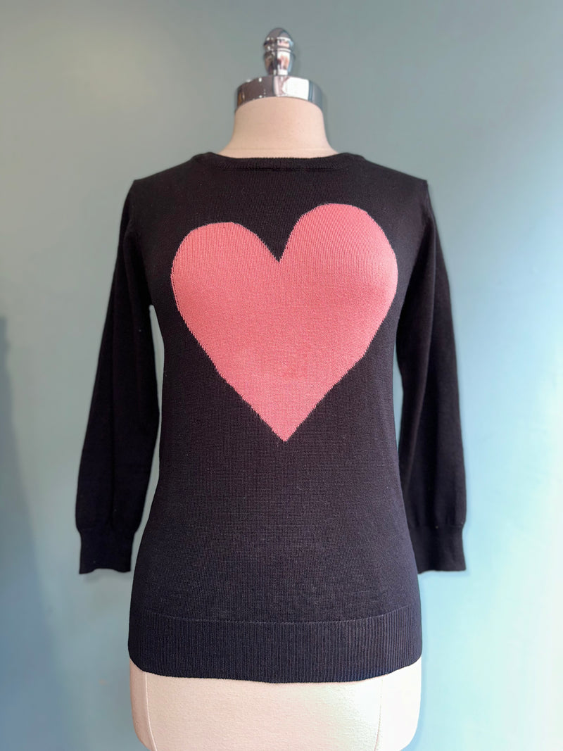 Coral and Black Heart Pullover Sweater