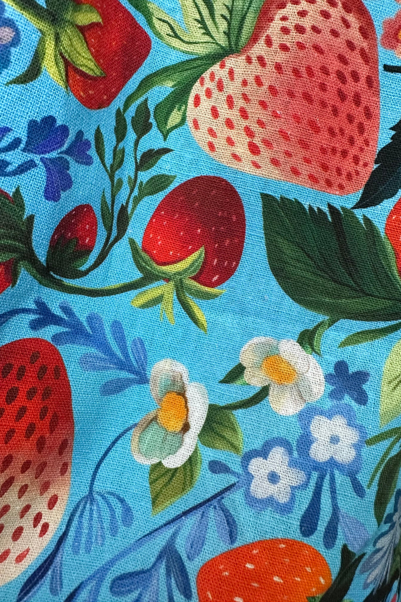 blue dress with strawberries Seasonal Nostalgia Light Blue Strawberry Printed Babydoll Dress, Large - The Mint Julep Boutique