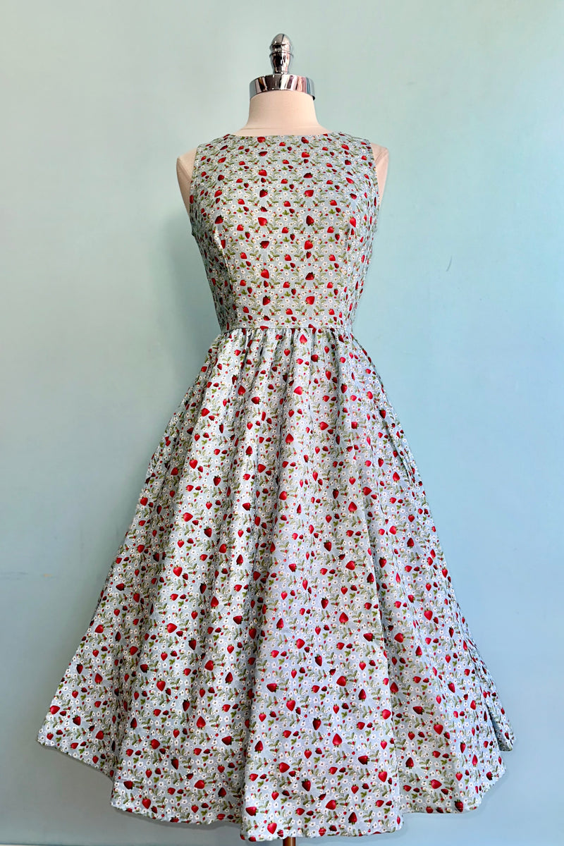 Strawberry Midi Dress in Blue by Retrolicious Large Strawberry Midi Dress in Blue by Retrolicious Large