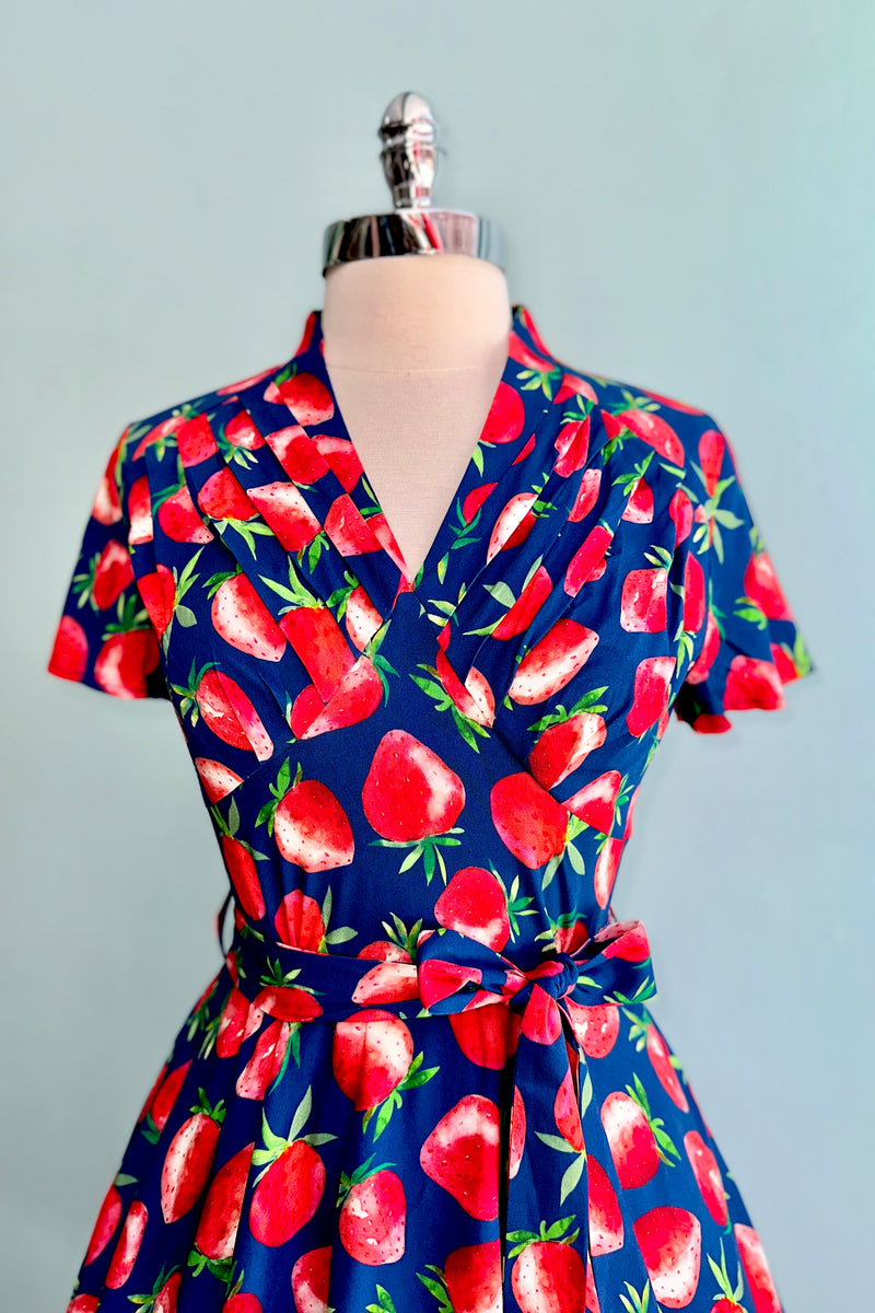 Navy Strawberry Short Sleeve Rose Dress by Miss Lulo