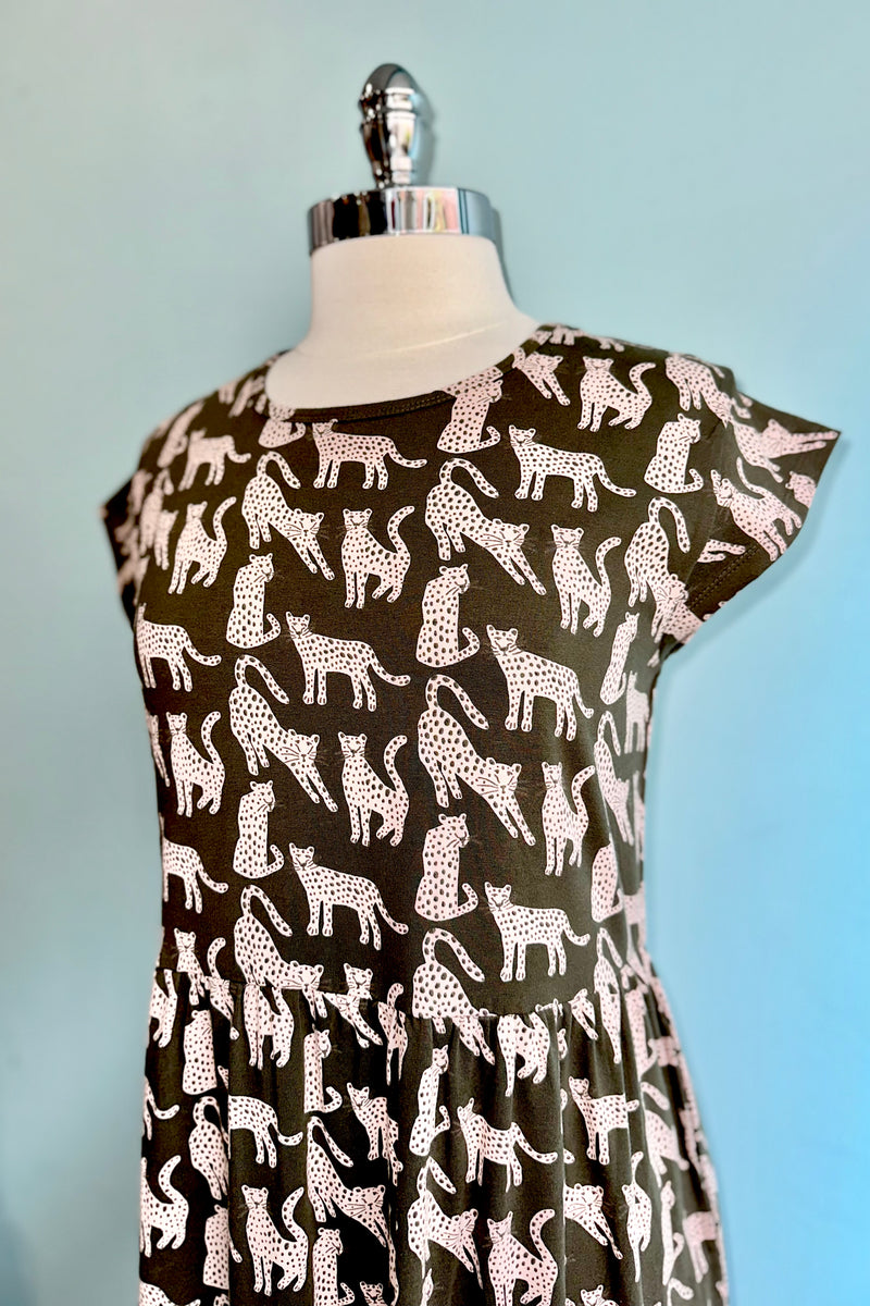 Green Leopard Tiered Jersey Dress by Mata Traders