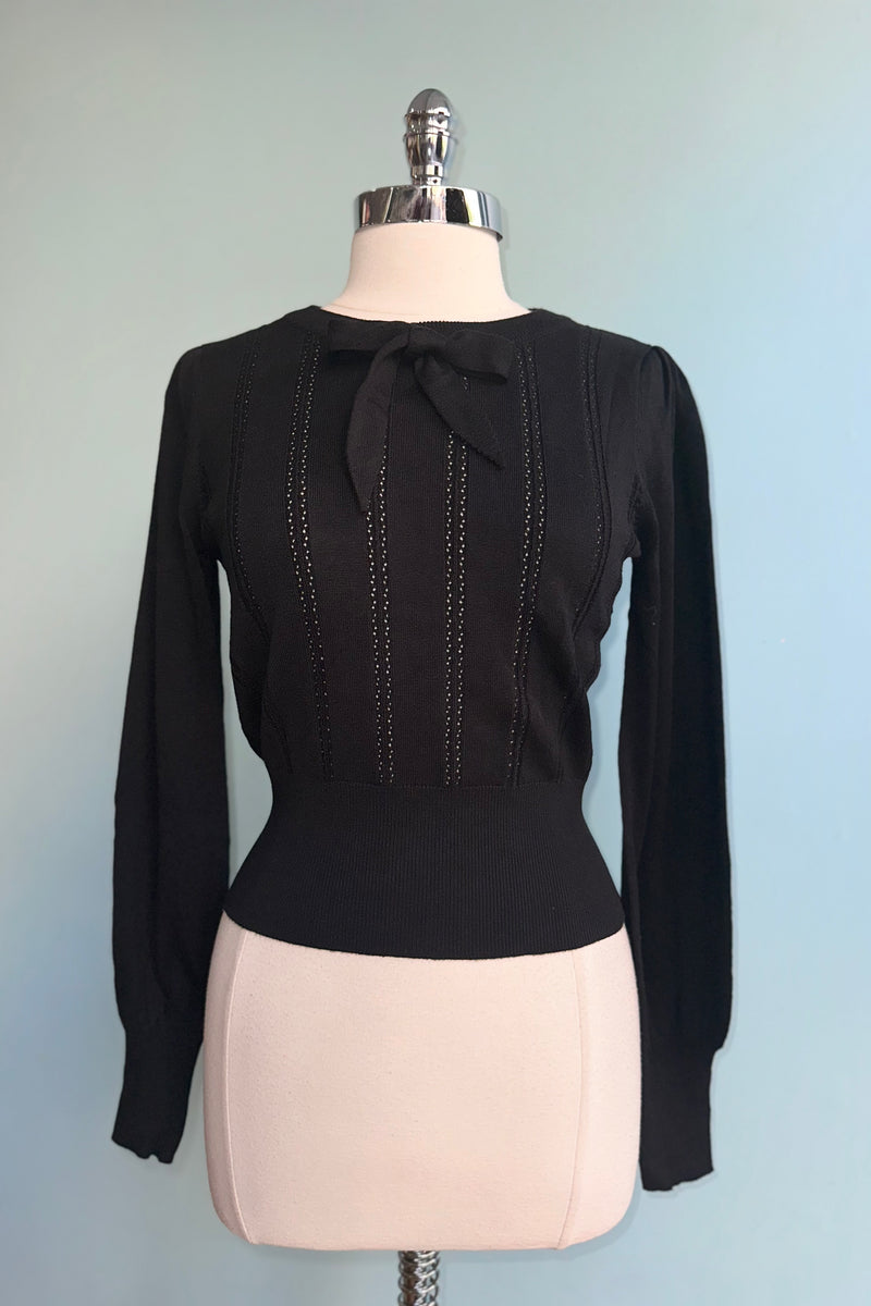 Angel Pointelle Knit Sweater in Black by Banned