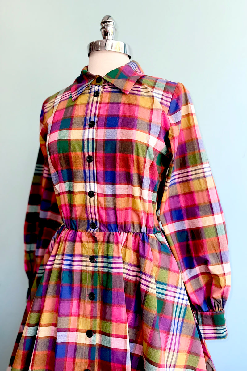Multicolor Plaid Longsleeve Shirtwaist Dress