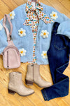 3D Flower Cardigan in Light Blue