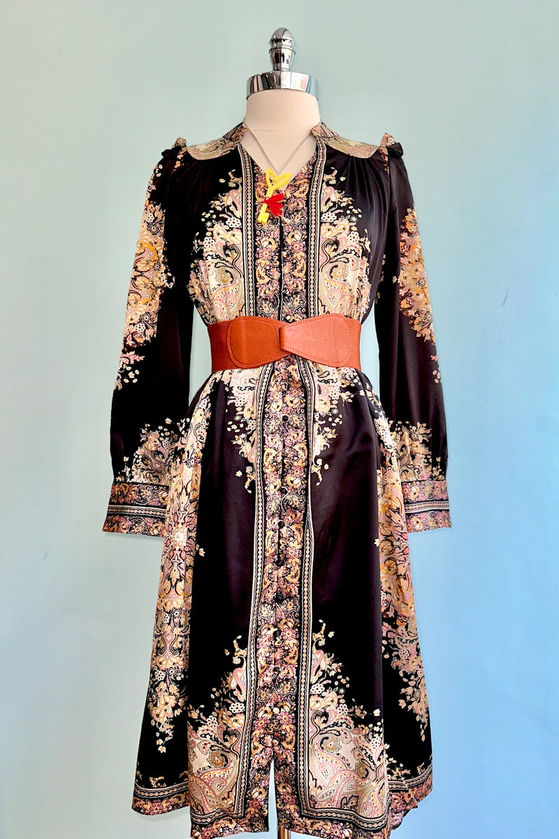 Black and Gold Paisley Shirt Dress by Molly Bracken