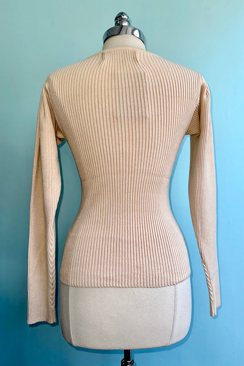 Cream Ribbed Knit Puff Sleeve Sweater by Wild Pony
