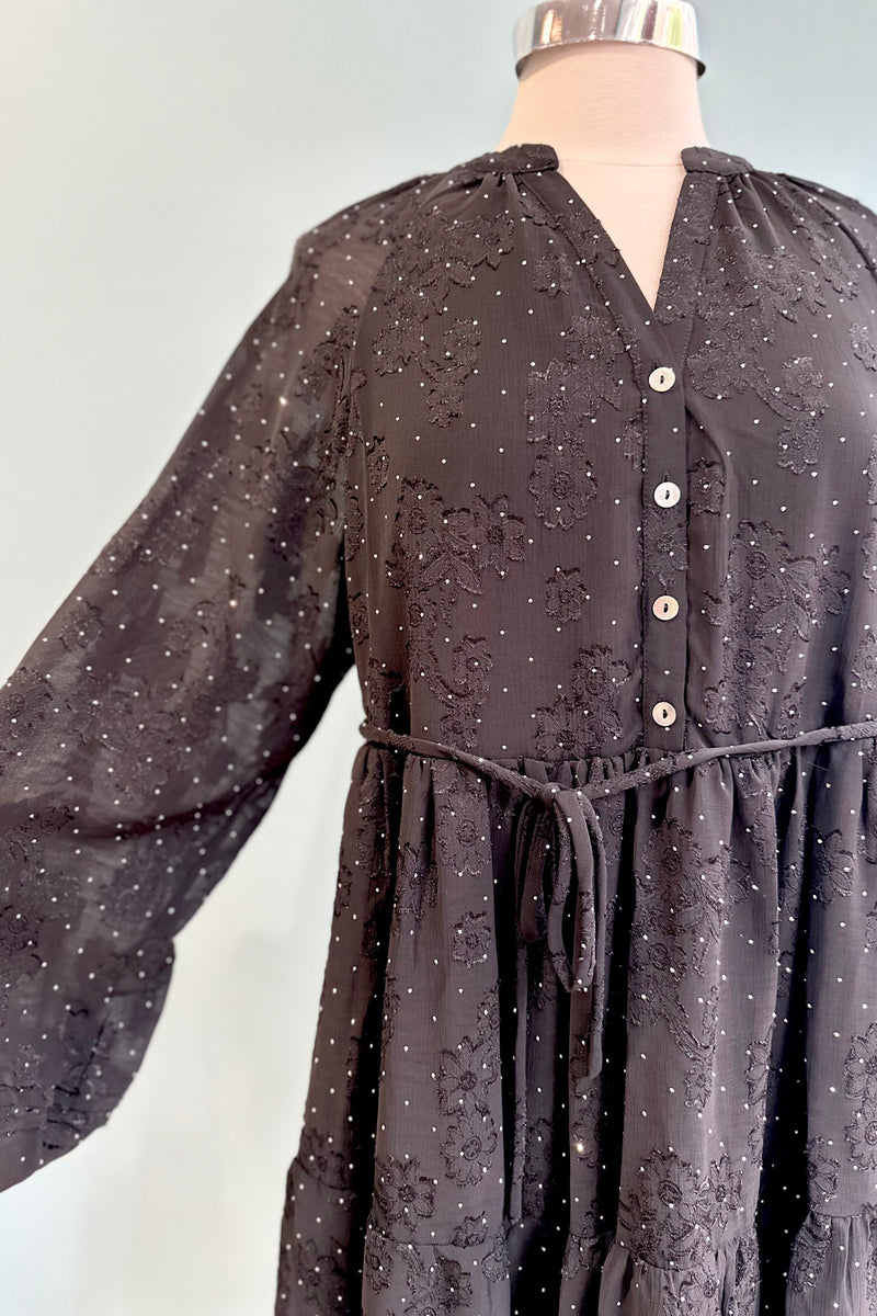 Black Brocade and Dot Mini Dress by Molly Bracken
