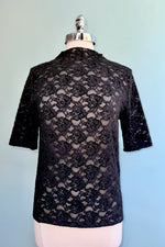 Black Lace Mock Neck 3/4 Sleeve Top by Molly Bracken