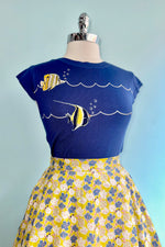 Yellow and Navy Floral Full Skirt by Tulip B.