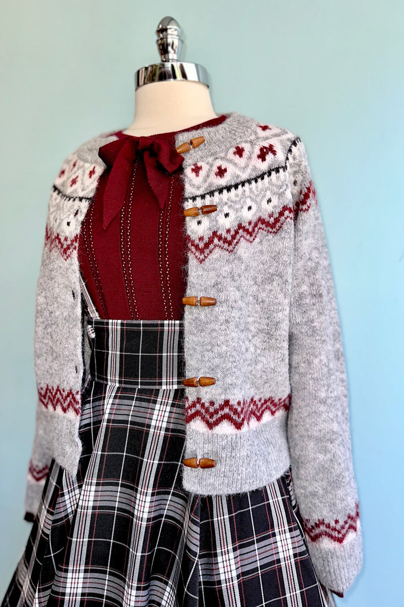 Fair Isle Toggle Button Cardigan Sweater