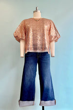 Champagne Sequin Puff Sleeve Top