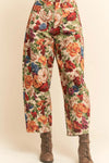 Floral Tapestry Barrel Leg Cropped Pants