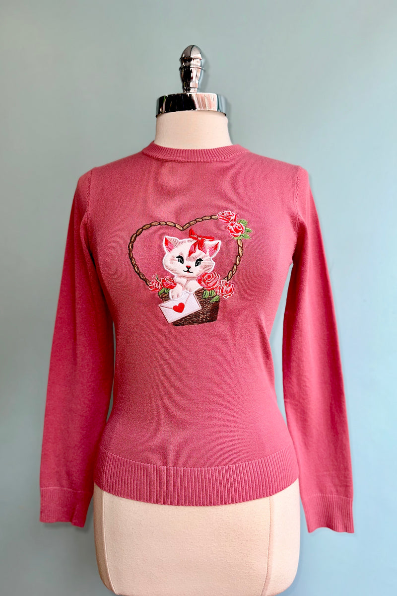 Kitty Love Letter Sweater in Pink by Voodoo Vixen