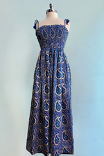 Blue Paisley Smocked Maxi Dress by Timeless London