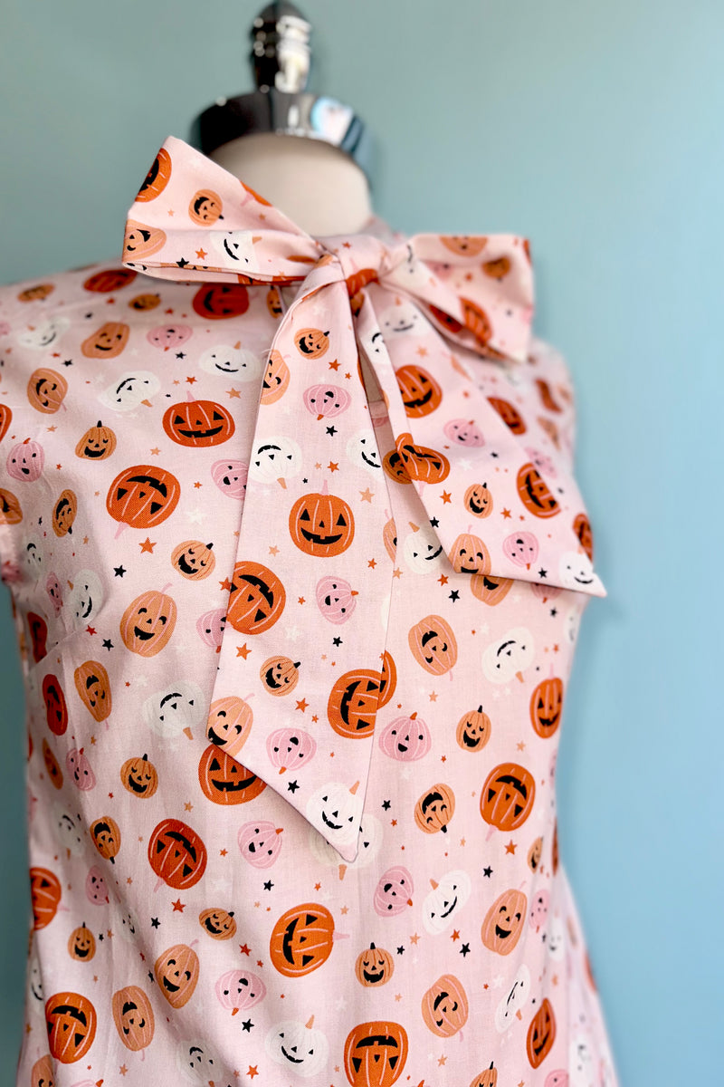 Pink Jack O' Lantern Bow Top by Retrolicious