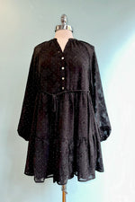 Black Brocade and Dot Mini Dress by Molly Bracken