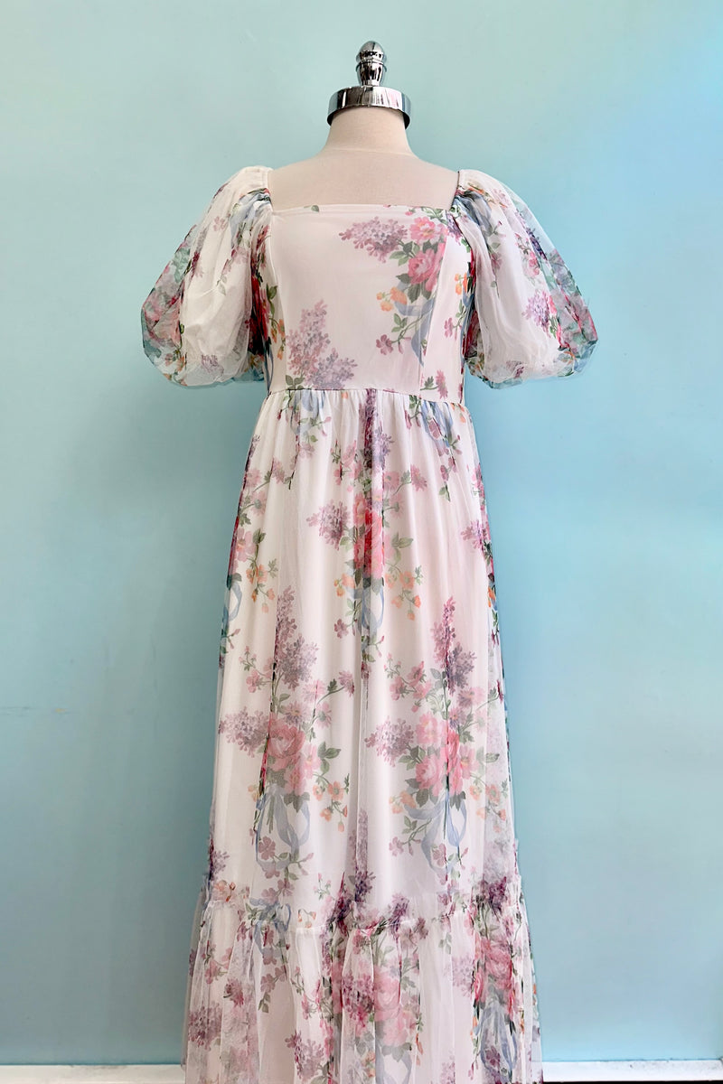 Floral Tulle Smocked Midi Dress