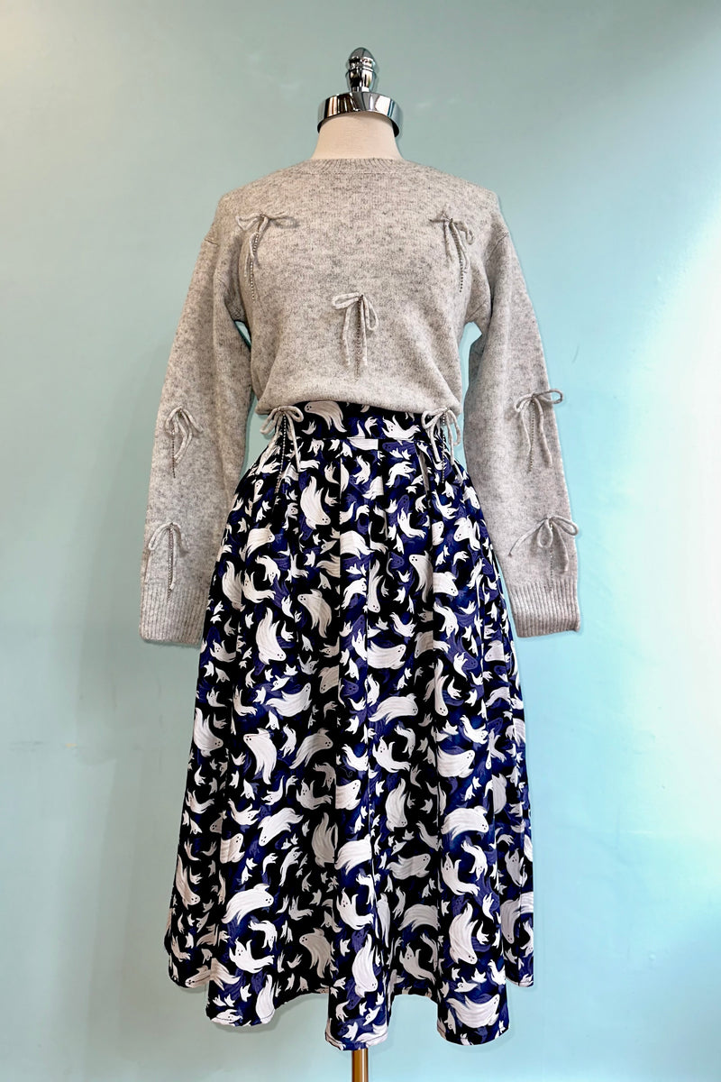 Grey Bow Pullover Sweater by Molly Bracken