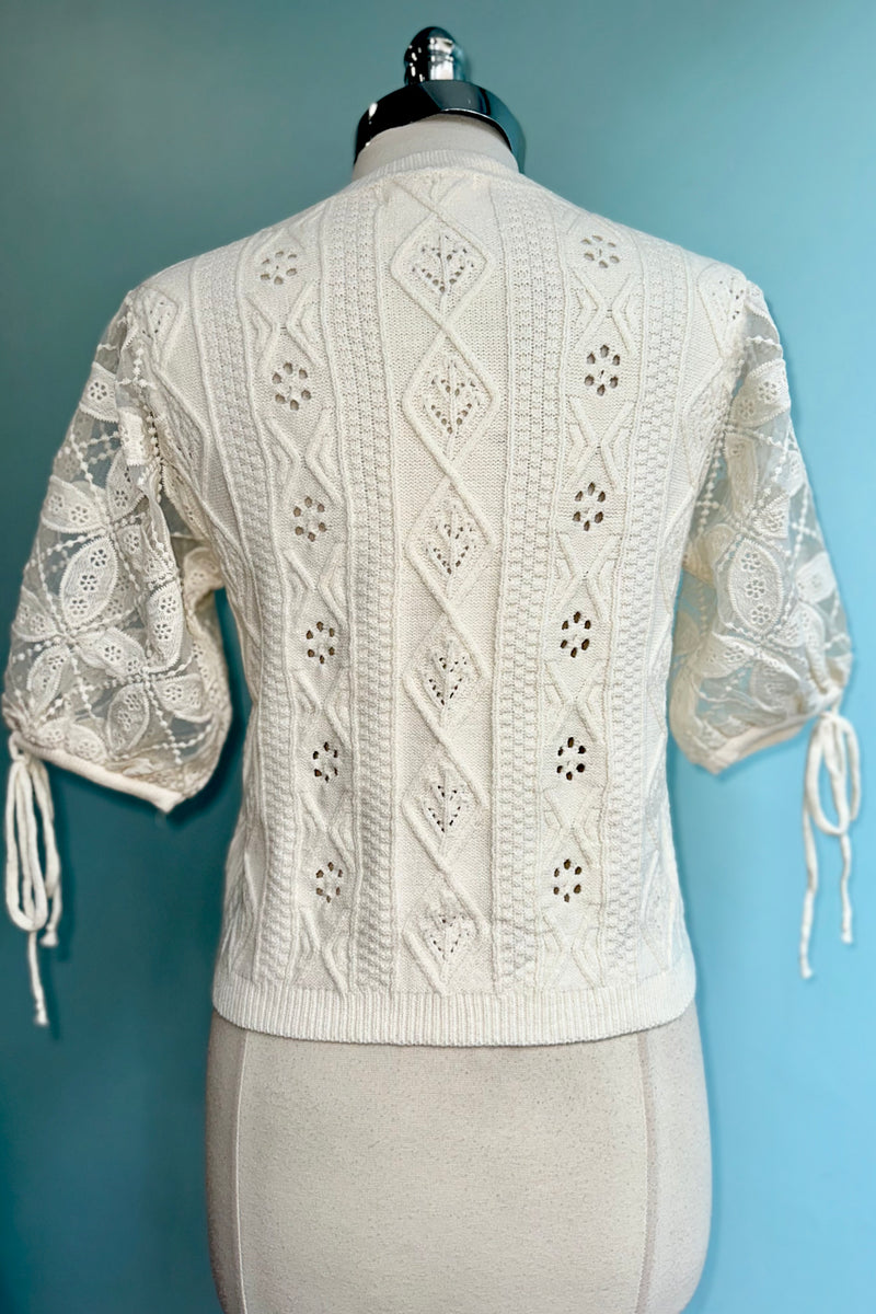Ivory Eyelet and Embroidered Sweater