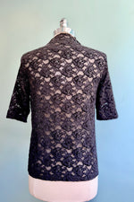 Black Lace Mock Neck 3/4 Sleeve Top by Molly Bracken