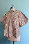 Pecan Stripe Button Down Balloon Sleeve Top