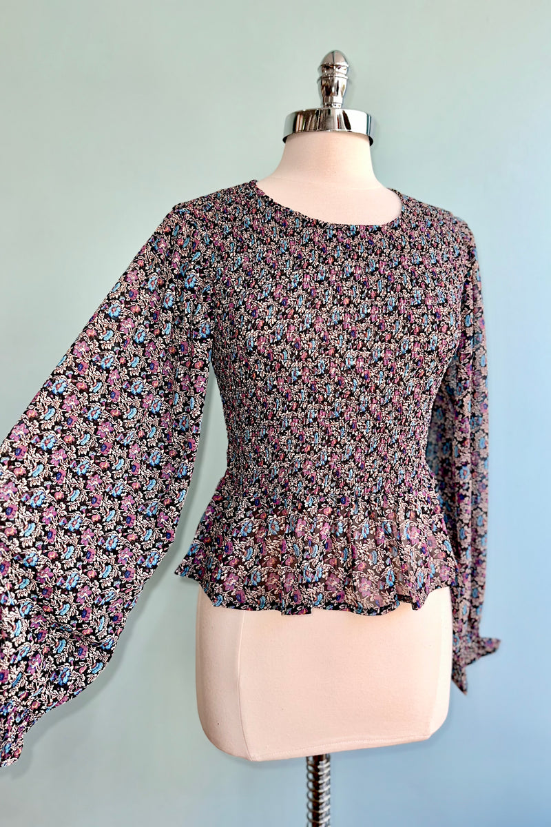 Floral Smocked Peplum Blouse by Molly Bracken