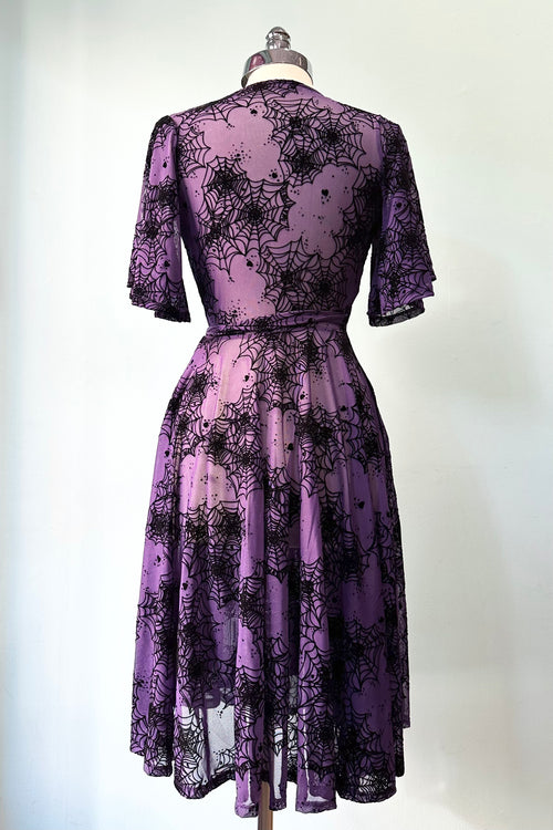 Flocked Spider Web Purple Aurora Dress by Wax Poetic