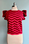 Burgundy Berry Wave Ruffle Sleeveless Sweater