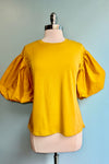 Mustard Jersey Puff Sleeve Top