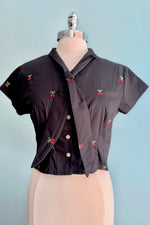 Cropped Button Down Cherry Top in Black by Banned