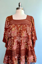 Lace Trim Tiered Top in Rust by Angie