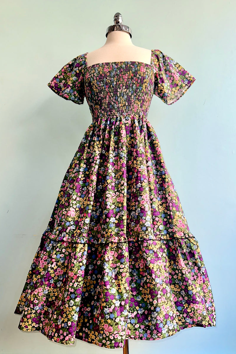 Purple Ditsy Floral Smocked Dress
