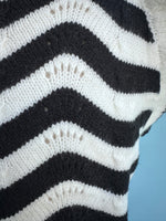 Black and Ivory Wave Ruffle Sleeveless Sweater